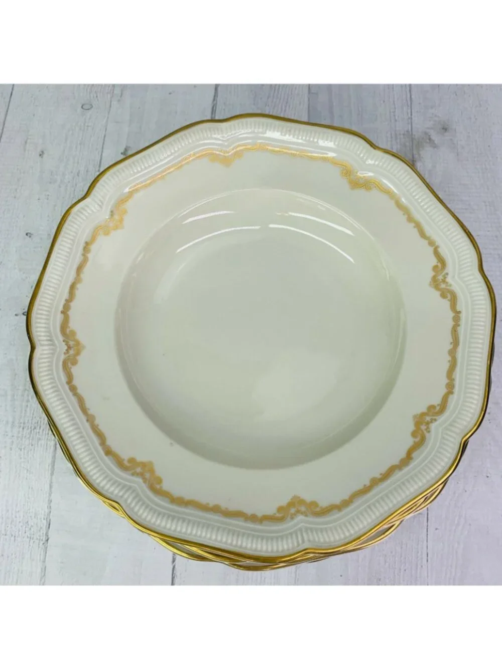 Hutschenreuther Selb WEIMAR Bavaria Germany Gold Large Rim Soup Pasta Bowl Set 6